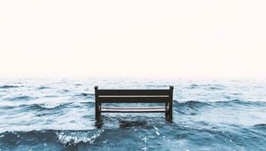 Превью обои скамейка, море, прибой