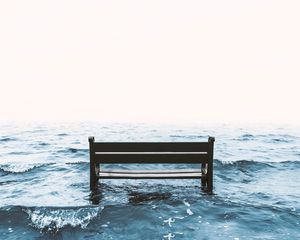 Превью обои скамейка, море, прибой