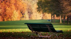 Превью обои скамейка, парк, осень, листья, земля, октябрь, одинокая
