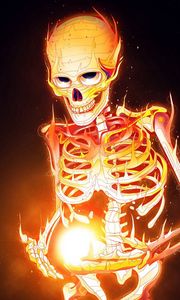 Превью обои скелет, кости, огонь, арт