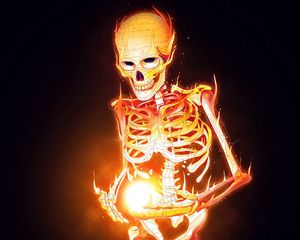Превью обои скелет, кости, огонь, арт