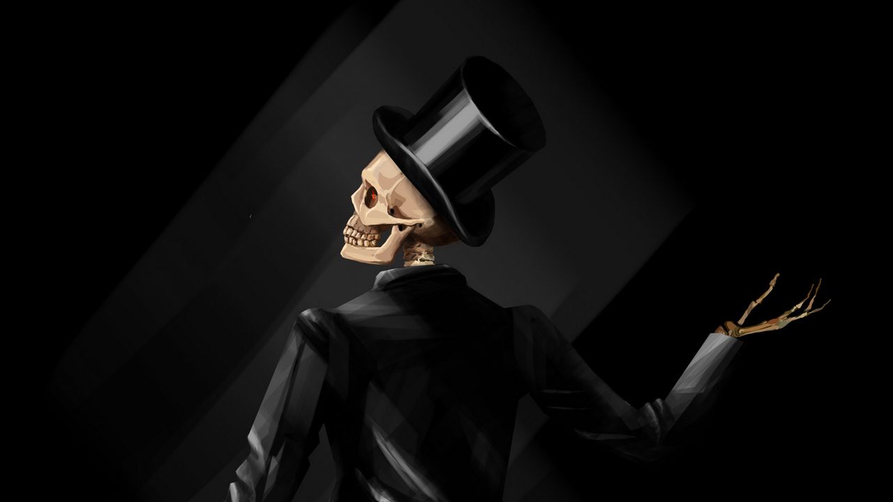 Обои скелет, костюм, шляпа, арт