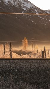 Превью обои склон, деревья, железная дорога, гора, природа