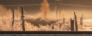 Превью обои склон, деревья, железная дорога, гора, природа