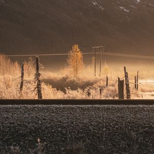 Превью обои склон, деревья, железная дорога, гора, природа