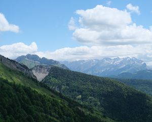 Превью обои склон, горы, деревья, трава