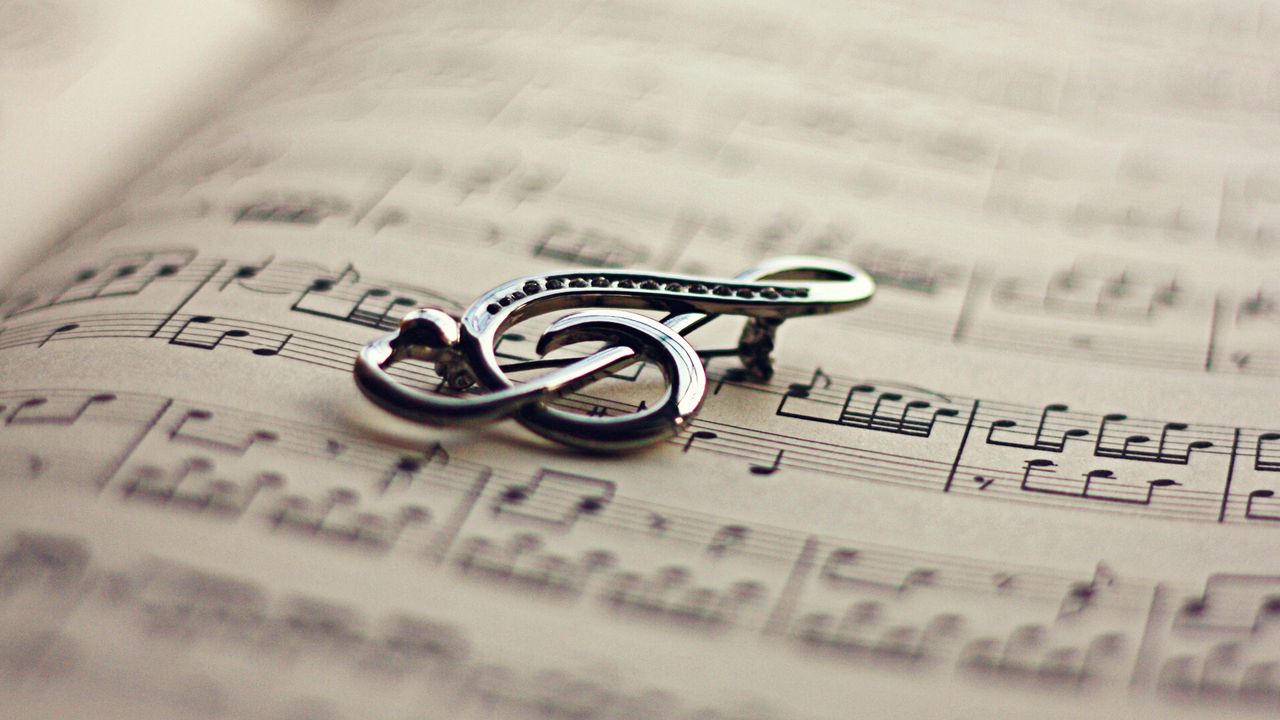 Обои скрипичный ключ, ноты, лист, бумага