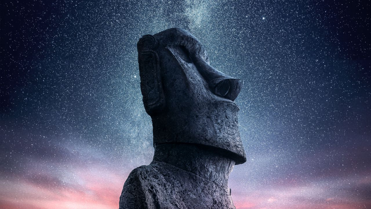 Обои моаи, статуя, идол, стров пасхи, звездное небо