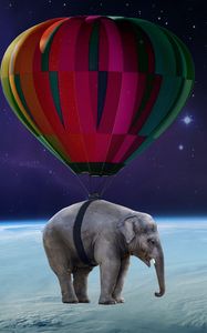 Превью обои слон, воздушный шар, аэростат, космос, невесомость