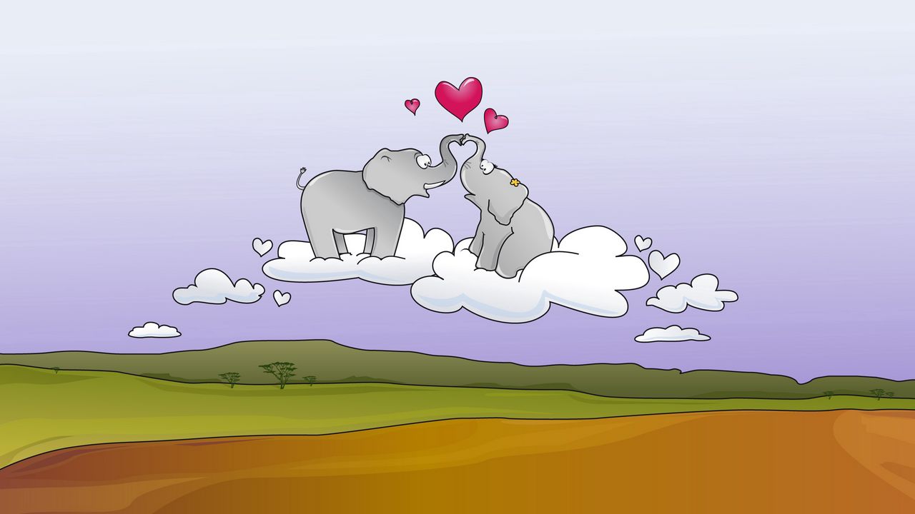 Обои слоны, пара, поцелуй, сердце, облако
