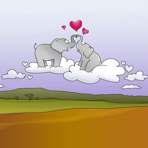 Превью обои слоны, пара, поцелуй, сердце, облако