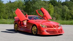 Превью обои slr mclaren, 999, 2011, mercedes-benz, red gold dream ueli anliker