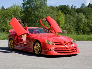 Превью обои slr mclaren, 999, 2011, mercedes-benz, red gold dream ueli anliker