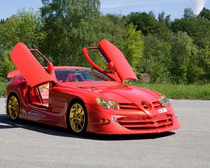 Превью обои slr mclaren, 999, 2011, mercedes-benz, red gold dream ueli anliker