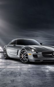 Превью обои sls amg, sls amg gt, 2013, серый, ночь