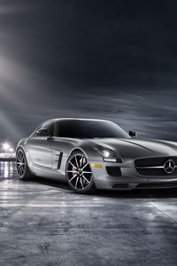 Превью обои sls amg, sls amg gt, 2013, серый, ночь