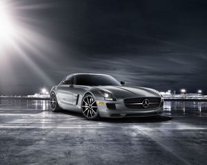 Превью обои sls amg, sls amg gt, 2013, серый, ночь