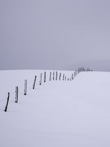 Превью обои снег, поле, ограда, минимализм, белый