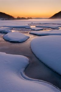 Превью обои снег, река, лед, холод, зима, вода