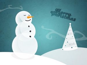 Превью обои снеговик, елка, надпись, пожелания, рождество