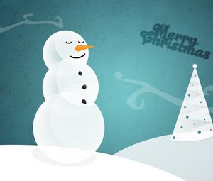 Превью обои снеговик, елка, надпись, пожелания, рождество