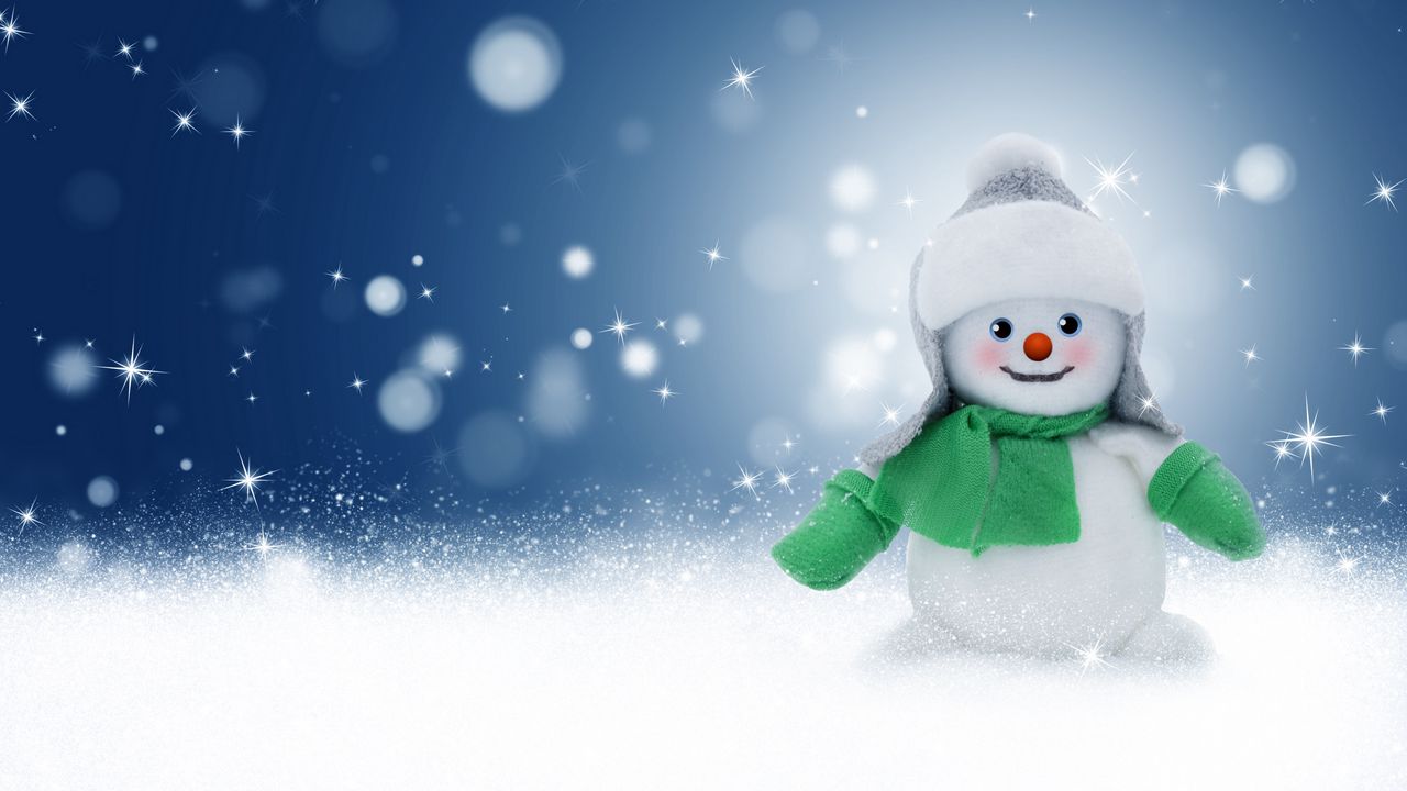 Обои снеговик, игрушка, новый год, рождество, блики, боке