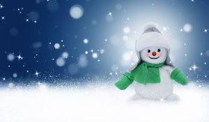 Превью обои снеговик, игрушка, новый год, рождество, блики, боке