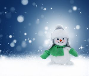 Превью обои снеговик, игрушка, новый год, рождество, блики, боке