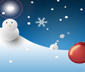 Превью обои снеговик, луна, рождество, снежинки, елочная игрушка, шар