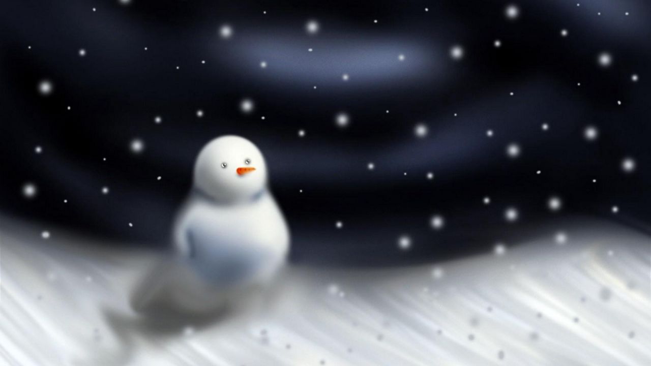 Обои снеговик, метель, снег, ночь