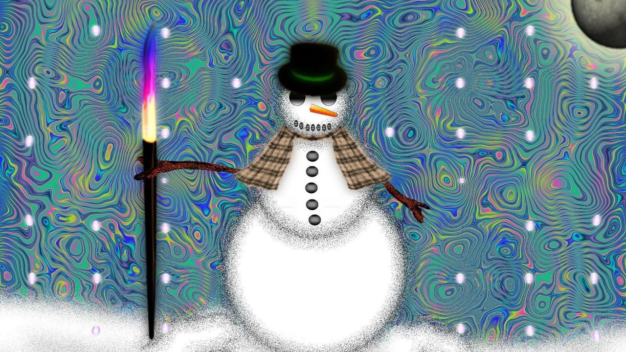 Обои снеговик, огонь, узоры, фон, яркий