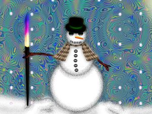 Превью обои снеговик, огонь, узоры, фон, яркий