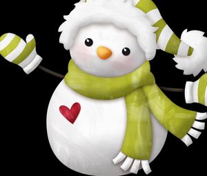 Превью обои снеговик, шапка, шарф, сердце