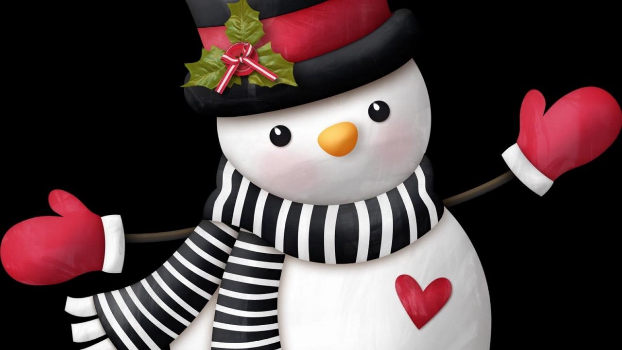 Обои снеговик, шарф, шляпа, сердце, варежки