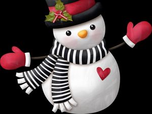 Превью обои снеговик, шарф, шляпа, сердце, варежки