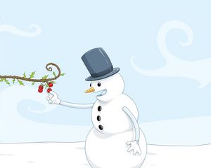 Превью обои снеговик, снег, еда, рисунок