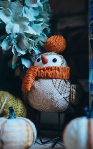 Превью обои снеговик, тыква, игрушки, декорация, милый