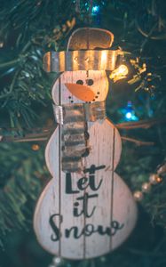 Превью обои снеговик, украшение, гирлянда, елка, новый год, рождество