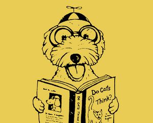 Превью обои собака, книга, забавный, арт, вектор