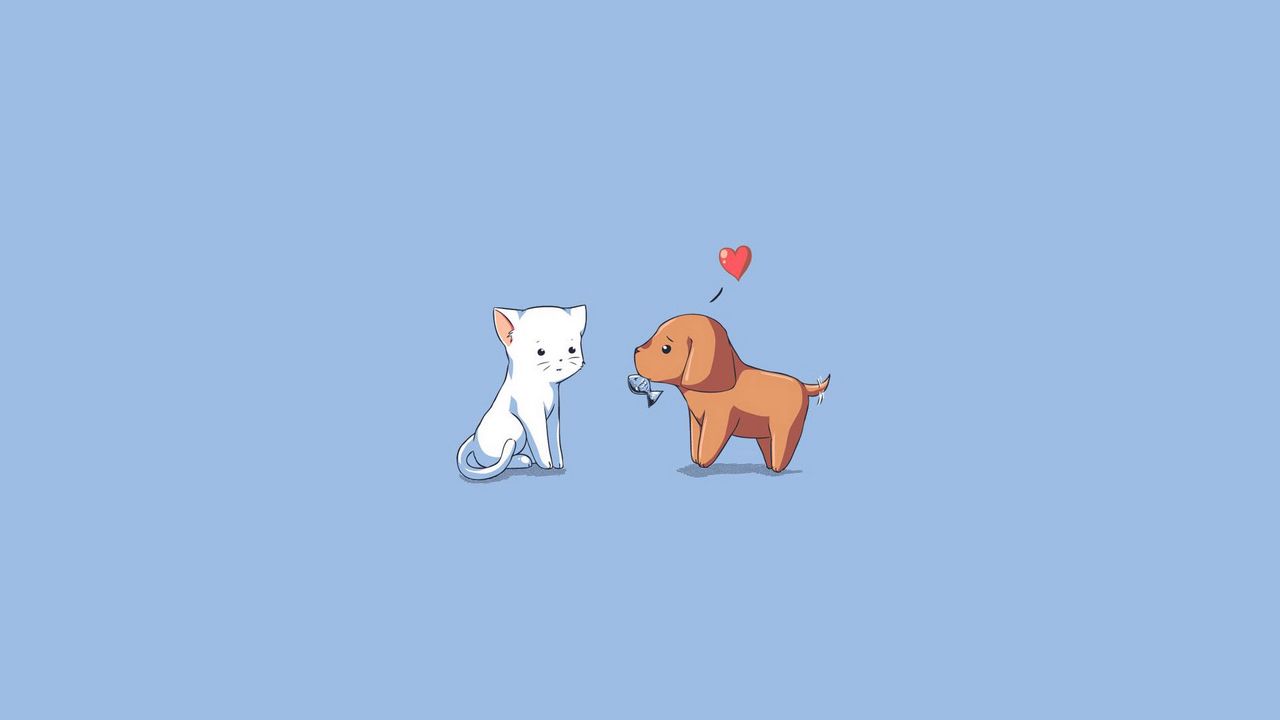 Обои собака, кошка, котенок, щенок, рисунок, сердце