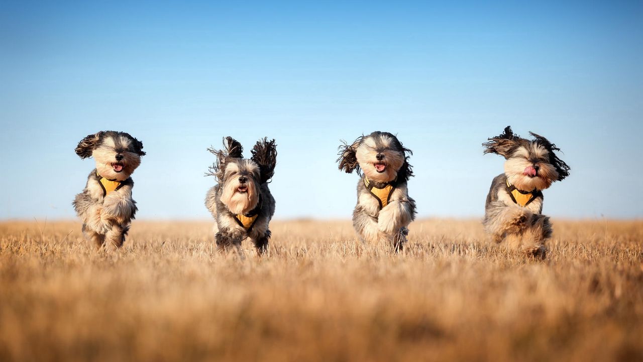 Обои собаки, бежать, трава, ветер