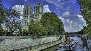 Превью обои собор парижской богоматери, нотр дам де пари, париж, франция, река, здание, hdr