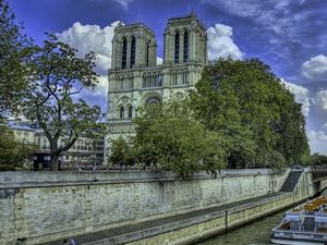 Превью обои собор парижской богоматери, нотр дам де пари, париж, франция, река, здание, hdr