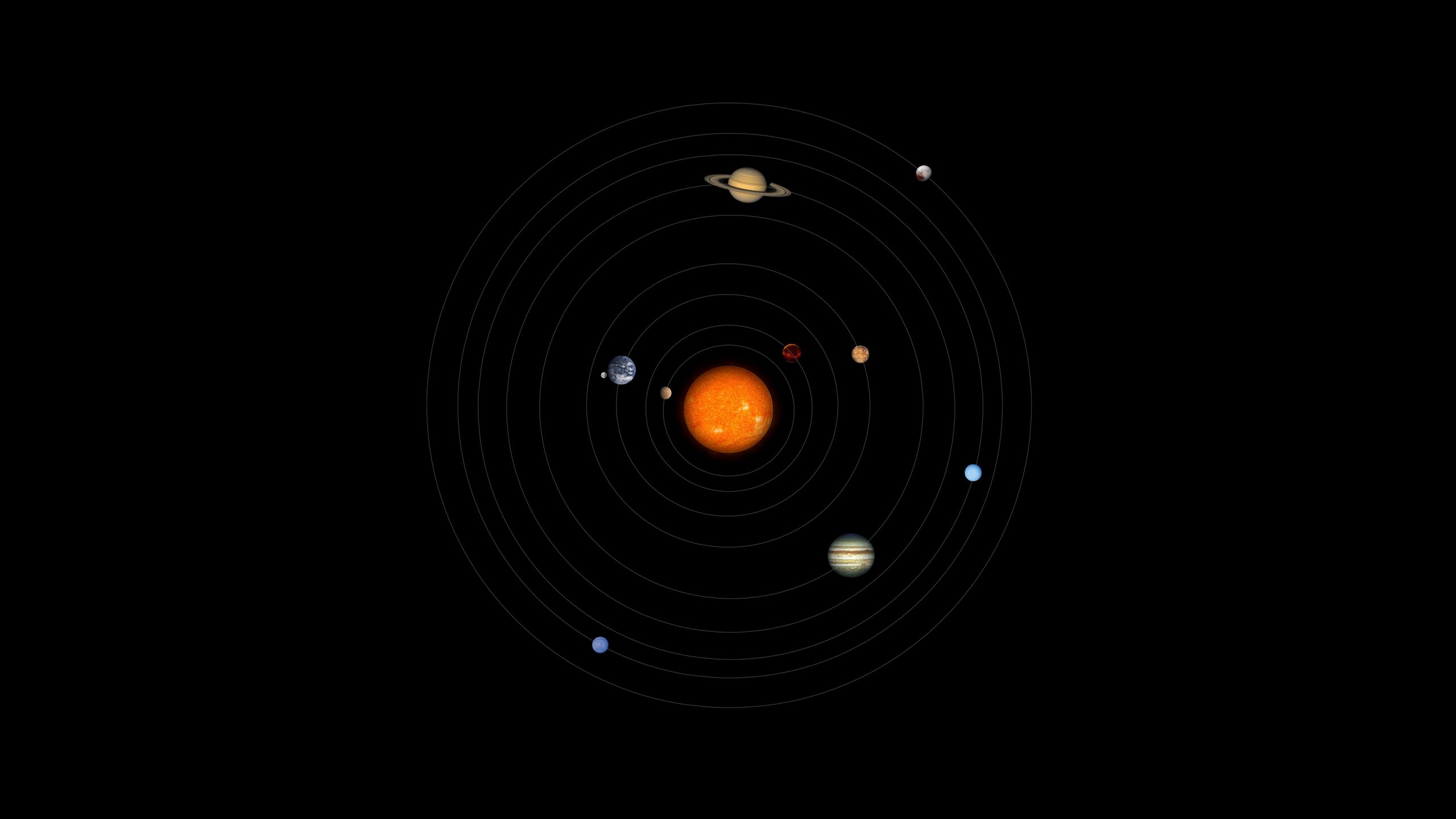 2560x1440 солнечная система, планеты, космос, астрономия, круги обои 16:9.