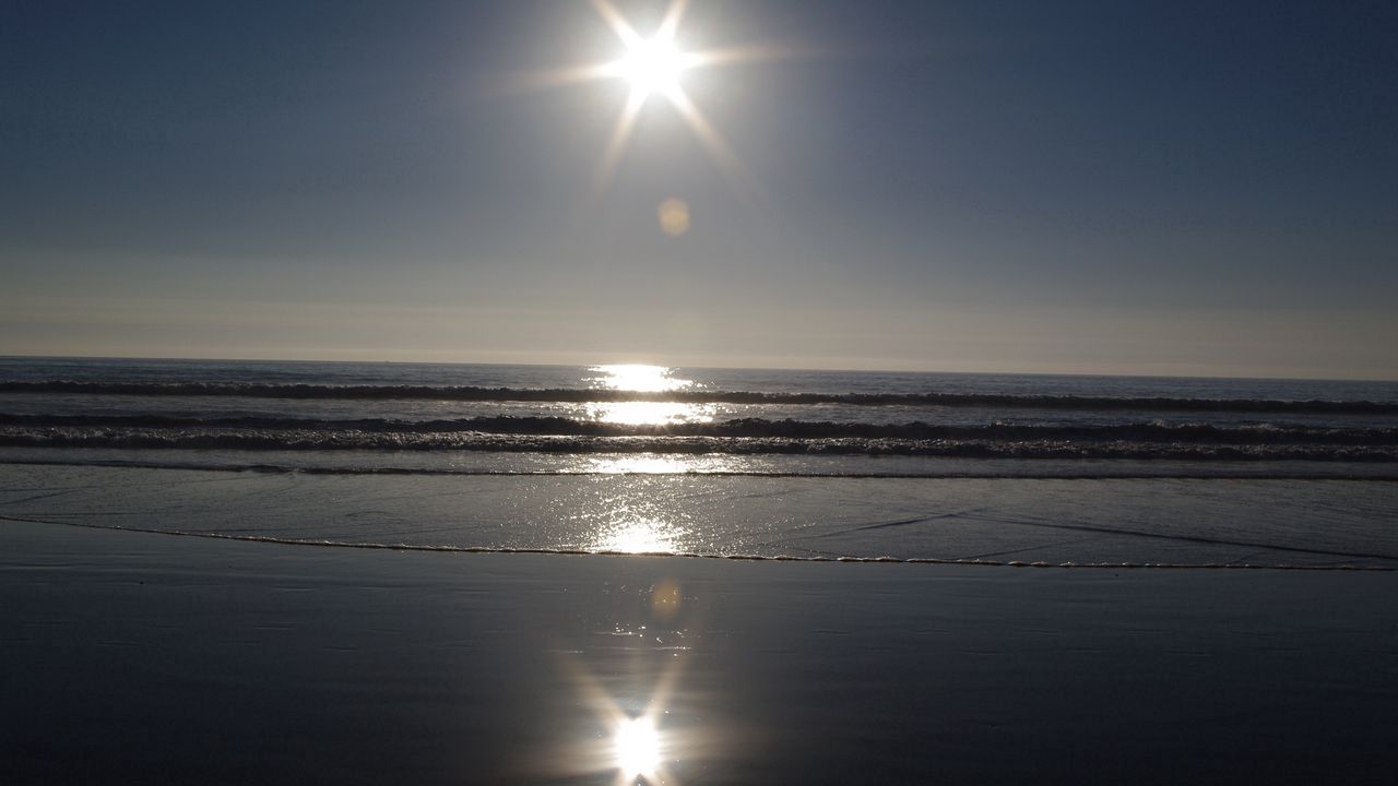 Обои солнце, море, волны, океан, свет, блики, отражение