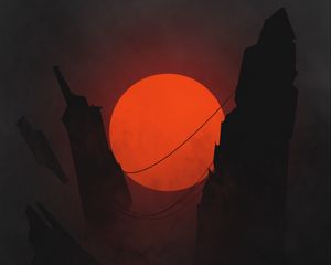 Превью обои солнце, скалы, темный, арт, вектор