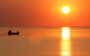 Превью обои солнце, закат, горизонт, море