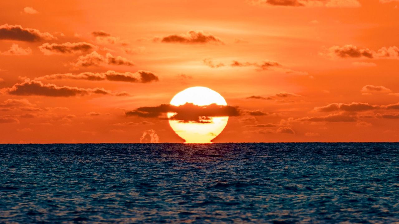 Обои солнце, закат, горизонт, море, вода