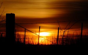 Превью обои солнце, закат, силуэты, трава, облака, небо, темный