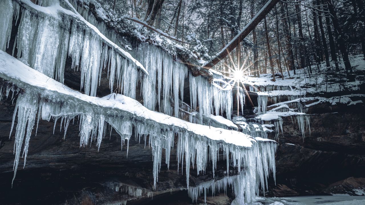 Обои сосульки, лед, зима, солнце